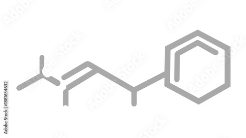 Abstract grey line illustration of an organic chemical molecular structure diagram on a white background, symbolizing chemistry, science, and research.