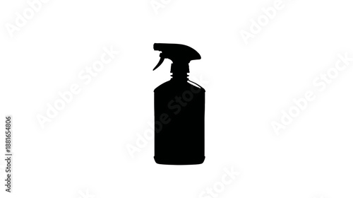 Generic black silhouette of a spray bottle, ideal for cleaning products, hair care, or gardening. Graphic symbol on white background.