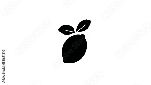 Black silhouette icon of a fresh lemon with two leaves. Simple vector graphic for citrus fruit, food, drink, and healthy lifestyle designs.