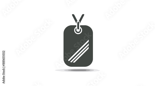 Stylized Dark Gray Military Dog Tag Icon Vector with White Lines on White Background, Soldier Identification Symbol
