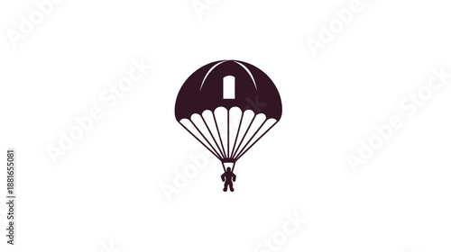 Minimalist vector illustration of a skydiver with an open parachute descending, symbolizing extreme sport, adventure, and freedom.