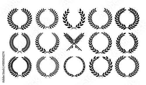 Minimal Laurel Wreath Silhouette Vector Pack with Greek Olive Branch Winner Symbols