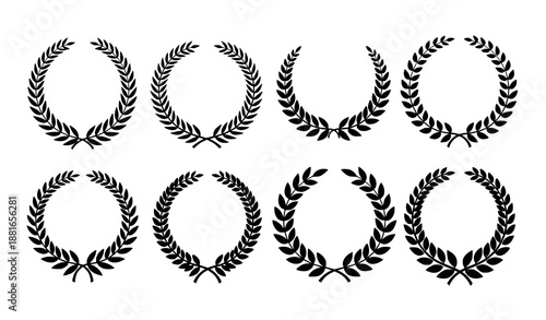 Vintage Laurel Wreath Silhouette Vector Set with Black Olive Branch Award Emblems