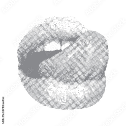 Mouth in scream for grunge punk y2k collage design, Female mouth with halftone stipple effect on transparent background