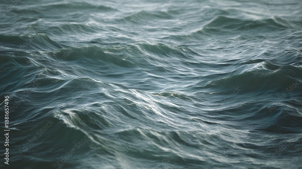 Fototapeta premium Choppy lake surface with wind-driven waves