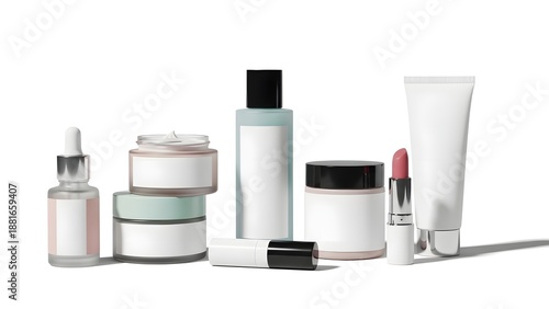 Nail polish set in cosmetic bottles isolated on white background