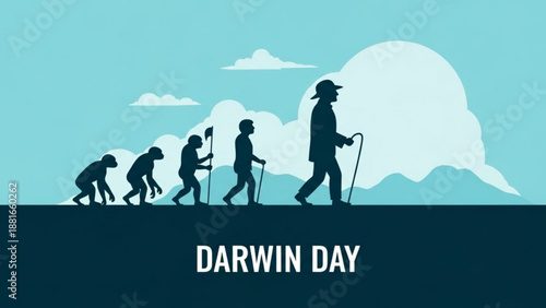 A vector graphic illustration of human evolution on Darwin Day