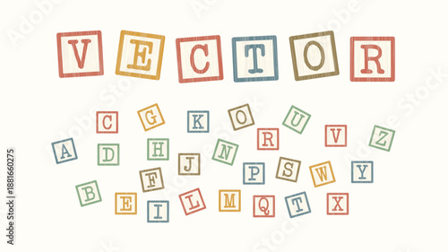 Colorful Wooden Toy Blocks Alphabet Vector Set