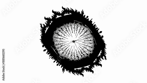 Abstract fiery eye symbol radiating energy and power on white background