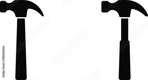 Hammer icon set, black silhouette illustrations, smooth and serrated claw variations, tool theme, vector graphics, construction and DIY design