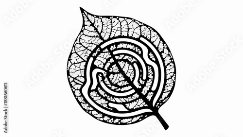 Intricate leaf vein pattern transforms into a challenging maze, symbolizing nature's complexity and hidden paths.