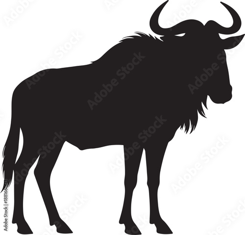 Standing Wildebeest Silhouette Vector Isolated on White Background

