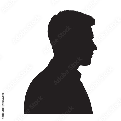 Mysterious side profile silhouette of a man against a bright white background