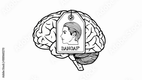 Brain with a price tag featuring a profile silhouette, symbolizing the value of intellect.