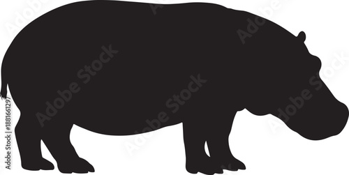 Hippopotamus Silhouette Isolated on White Background