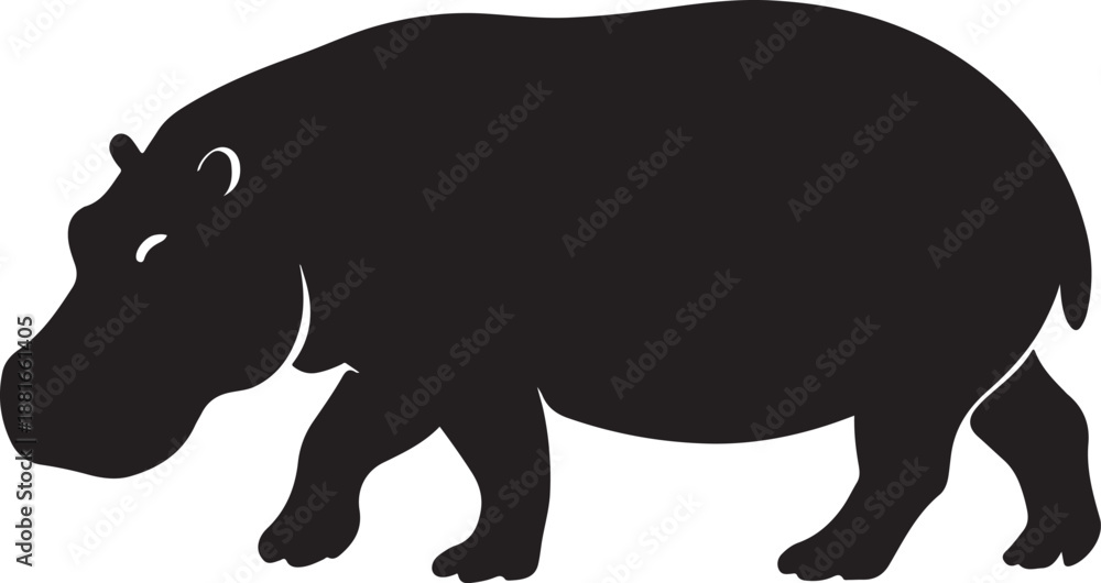 Obraz premium Walking Hippopotamus Silhouette Vector Isolated on White Background 