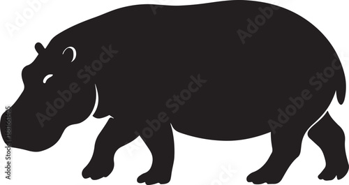 Walking Hippopotamus Silhouette Vector Isolated on White Background
