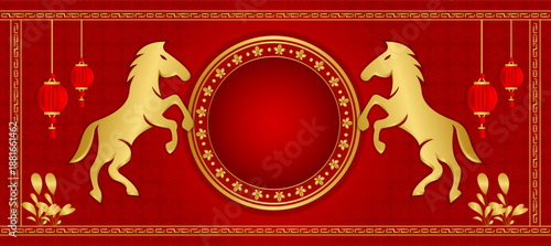 Traditional Chinese Red Background with Luxury Gold Frame, Oriental Chinese Red Background with Festive Elements, Template