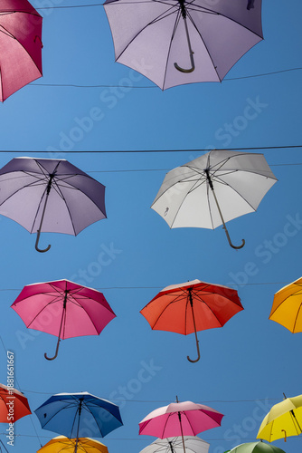 colorful umbrellas in the village of Aielli in Abruzzo	