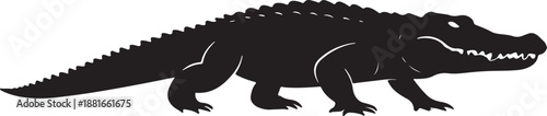 Crocodile Silhouette Side View Vector Isolated on White Background
