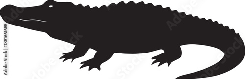 Alligator Silhouette Side View Vector Isolated on White Background
