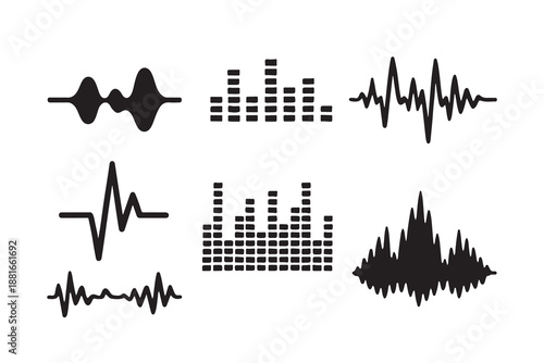 Diverse collection of sound wave and audio equalizer illustrations for digital media