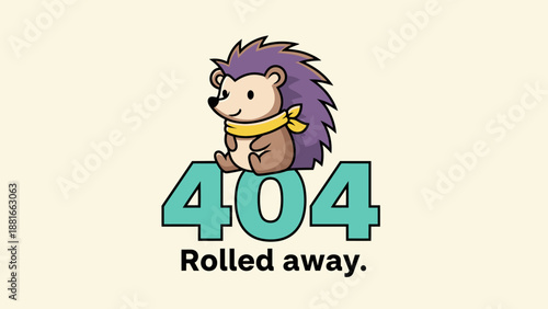 Cute Cartoon Hedgehog Mascot Sitting on 404 Error Text Vector Illustration for Website Page Not Found or Broken Link Concept