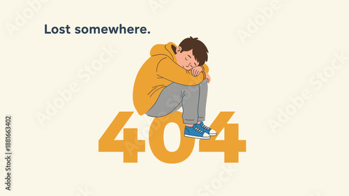 404 Error Page Not Found Vector Illustration: Sad Person Lost Somewhere. Website UI/UX Design Concept.