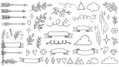 Collection of Hand-Drawn Decorative Elements and Doodles for Design