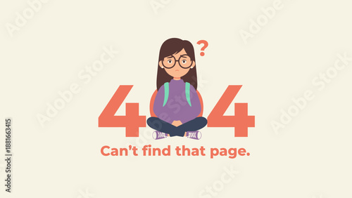 404 Error: Page Not Found Illustration with Confused Girl Character for Website UI/UX Design and Broken Link Messages.