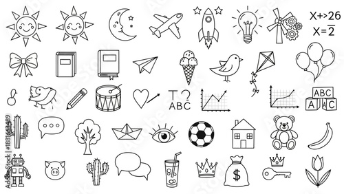 Collection of Hand-Drawn Doodle Icons: Elements for Design and Creativity