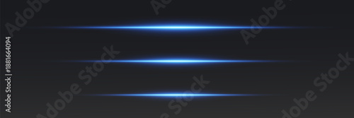 Horizontal blue rays with light effect. On a transparent background.