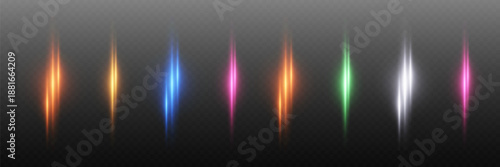 Bright colored light ray effects. On a transparent background.