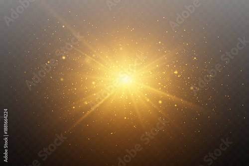 Golden bright flash of star and light particles.