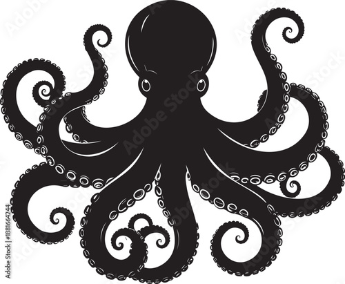A black octopus with tentacles on a white background