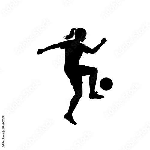 Female soccer player silhouette. Woman juggling football vector illustration. Sport and athlete concept isolated on white background