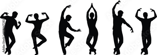 Silhouettes of dancers in various ballet poses