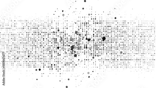 Black Ink Halftone Dots Abstract Background. Rough Grunge Halftone Print Texture