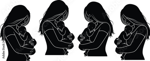 Four pregnant women in hooded robes silhouette