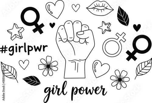 Girl power symbolism and feminist icons illustration