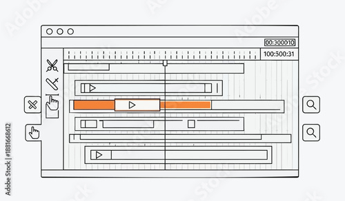 Wireframe design of a digital interface on a computer screen with orange accents