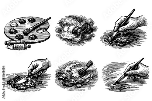 Vintage engraving style: artistic tools and techniques in monochrome