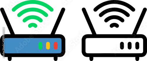 Dual Antenna Wi-Fi Router and Internet Signal Vector Icons