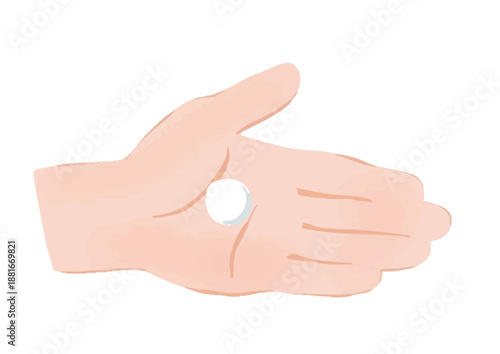 1円玉大の白い液体を乗せた手のひらの線なしイラスト