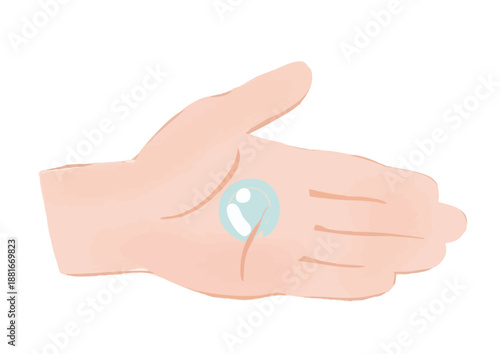 液体を乗せた手のひらの塗りだけイラスト