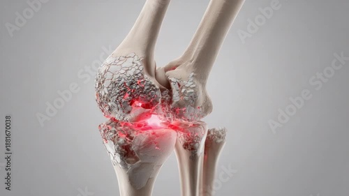 Osteoarthritis: A close-up view of a knee joint afflicted by osteoarthritis, highlighting the disease's detrimental effects on bone and joint health.
