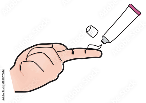 ピンク色のチューブから1FTUの軟膏を指に出すイラスト