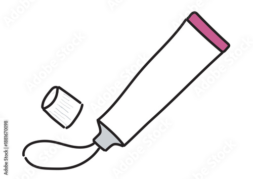 ピンク色のチューブから軟膏を出しているイラスト