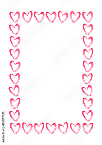 Hand drawn doodle hearts frame on transparent background, cute romantic border for love design, cards, invitations and stickers