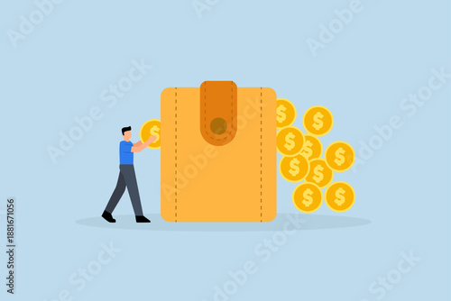 Investment earning profit, investor put a coin in a black box and got back a lot of money gold coins.